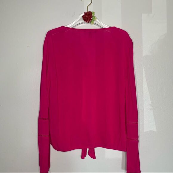 INC brand Women's Gauze Tie-Front Top Fuchsia Long-sleeves NWT Small - Picture 3 of 8